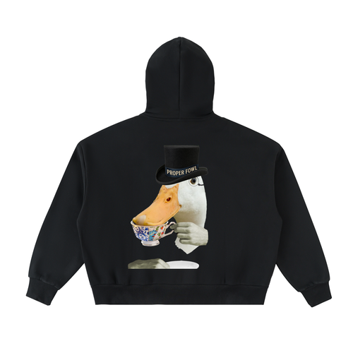 Sweat à capuche coupe carrée zippé sur toute la longueur « Fancy Duck » en molleton par Pproper Fowl