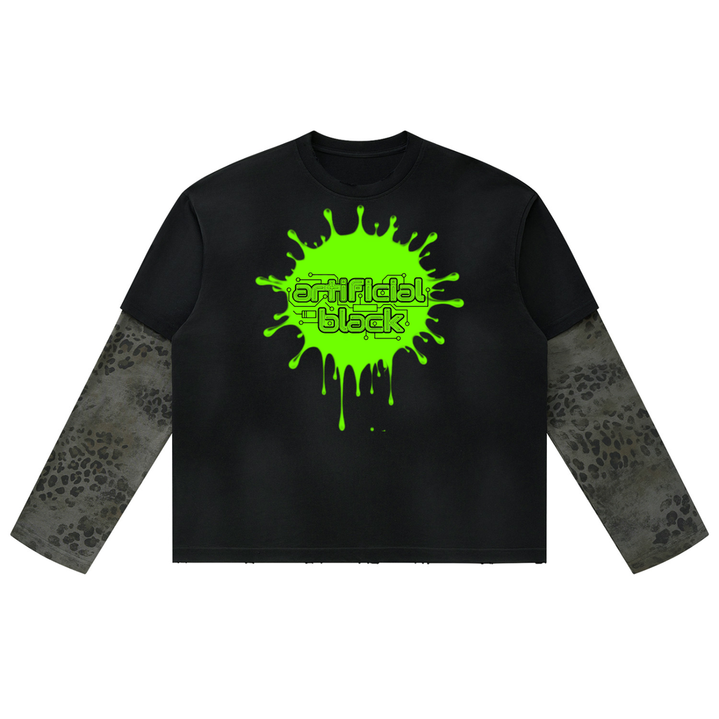Unisex Vintage Wash Leopard Sleeved T