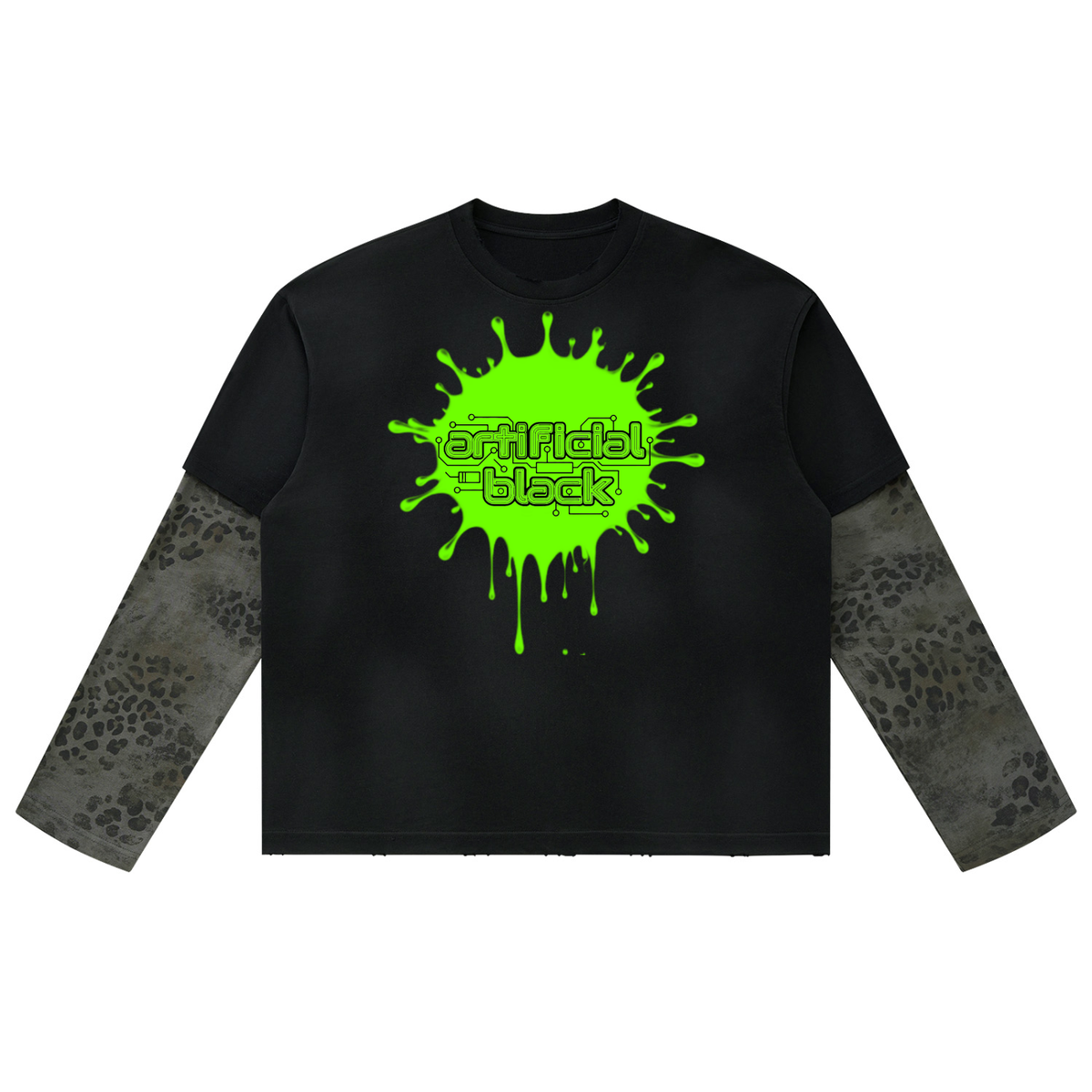 Unisex Vintage Wash Leopard Sleeved T