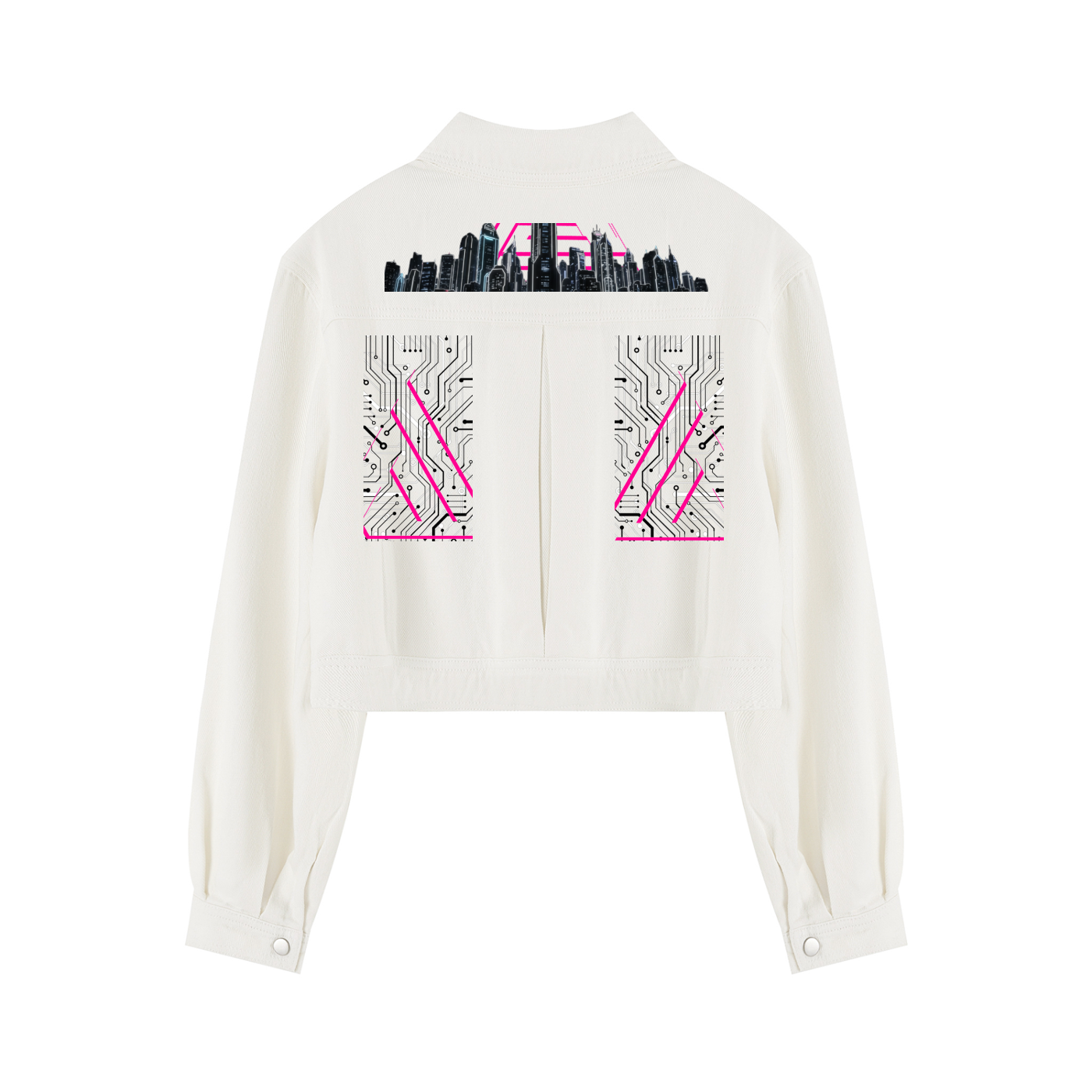 Neon City Nights Crop Denim Jacket