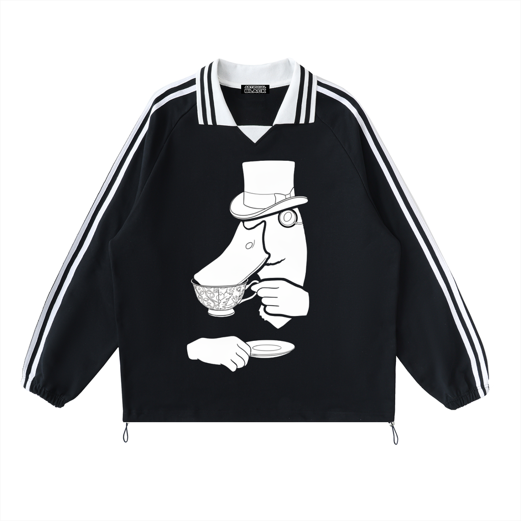 Contrast Striped Lapel Collar Sweatshirt