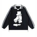 Contrast Striped Lapel Collar Sweatshirt