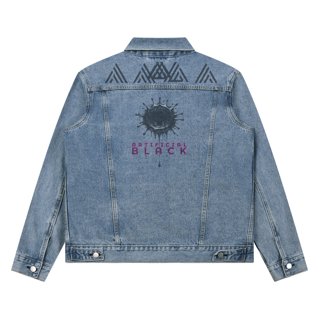 Unisex Artificial Black Logo Classic Denim Jacket