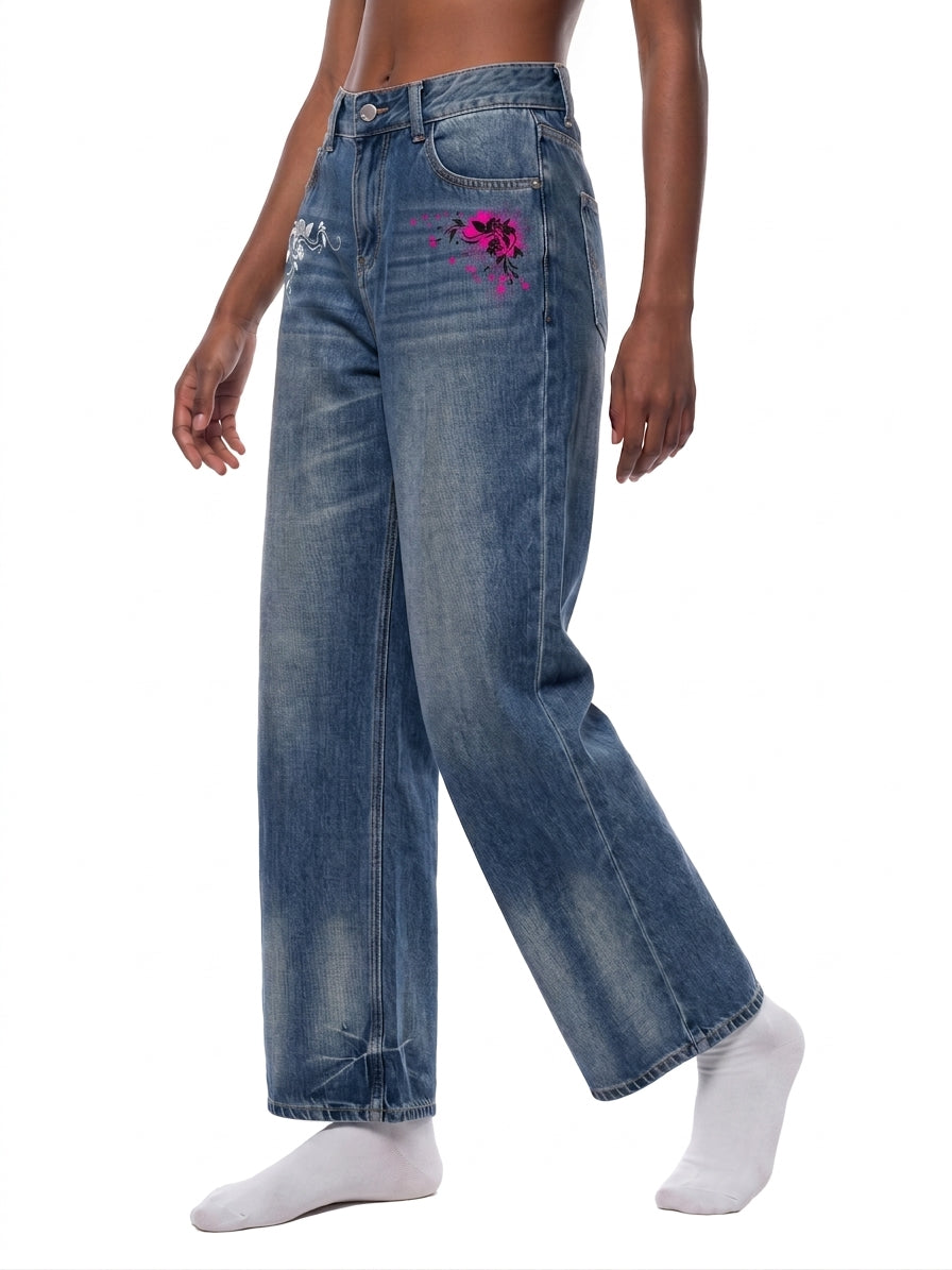 Jean large délavé vintage femme