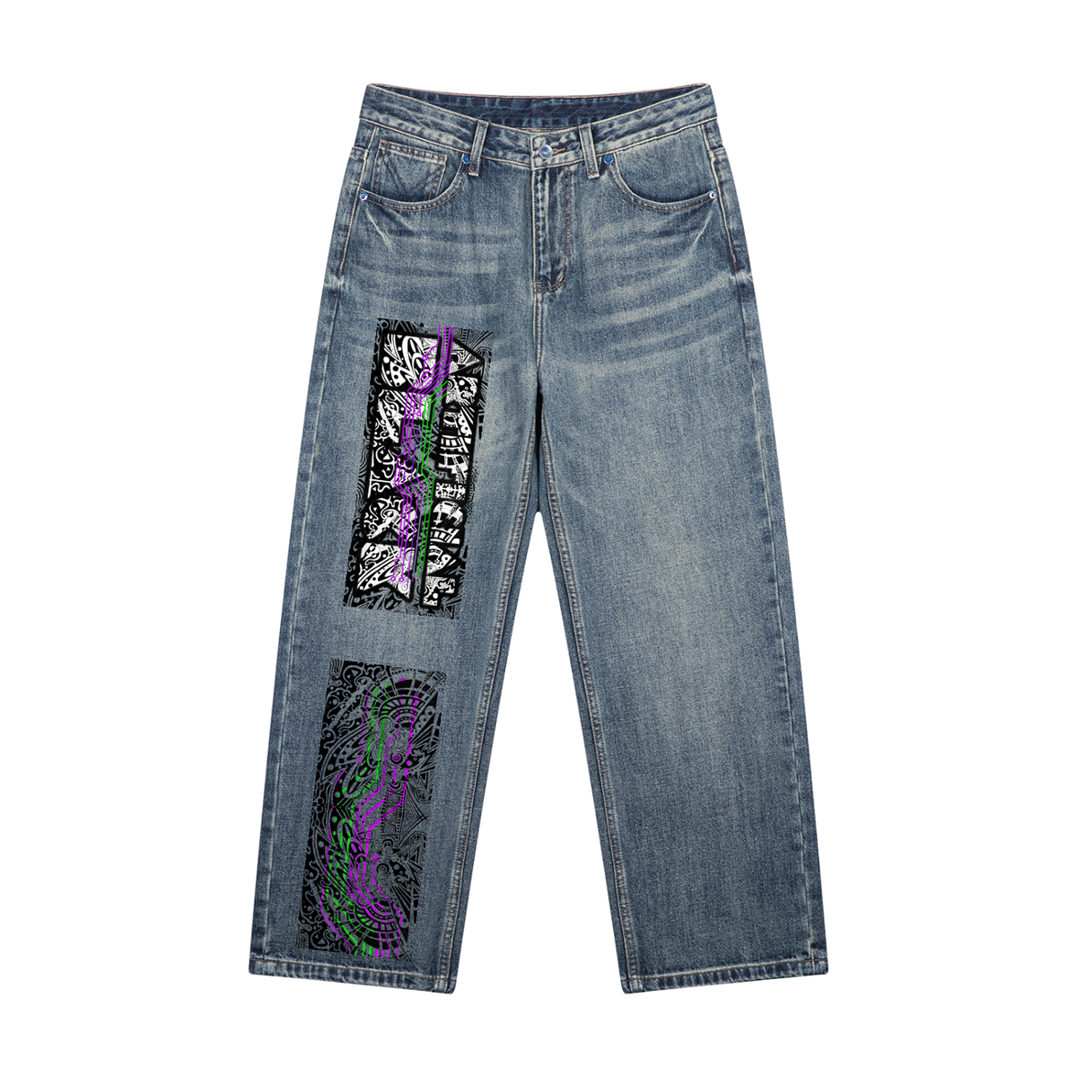 Men's Vintage Wash Straight Leg Denim Jeans