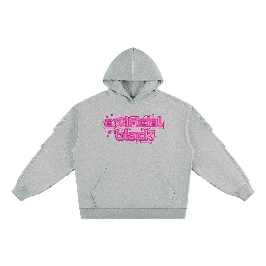 Digitally Enhanced Neon Logo Ruched Sleeve Hoodie