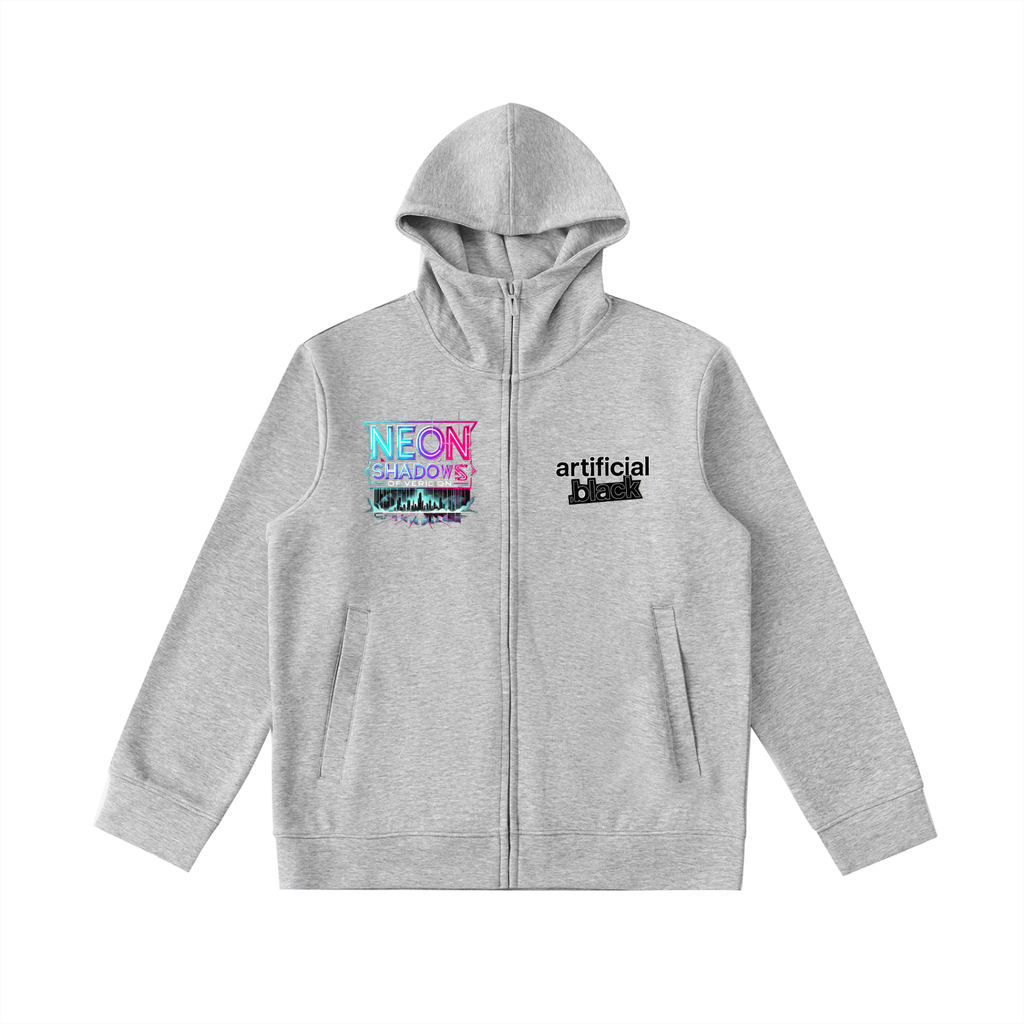 "NeonShadows" High Neck  Zip-Up Hoodie