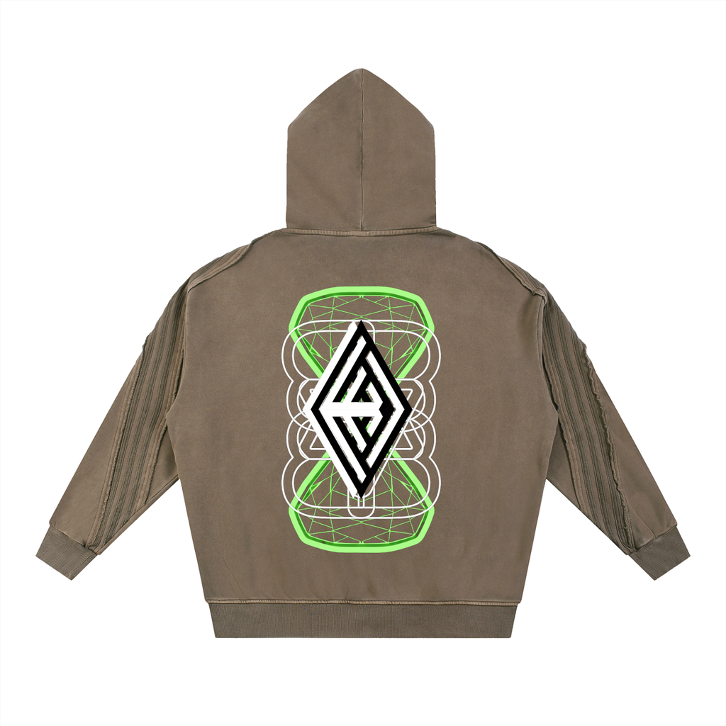 Snow Washed Tape Raw Edge Zip Hoodie