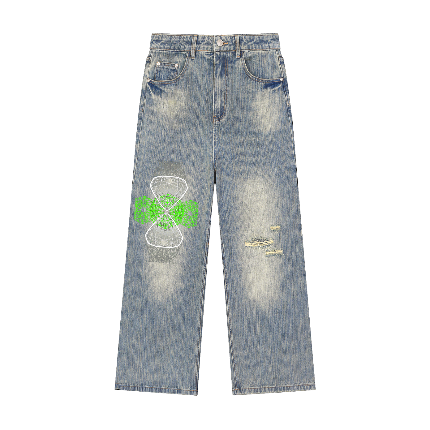 Vintage Wash Distressed Denim Jeans