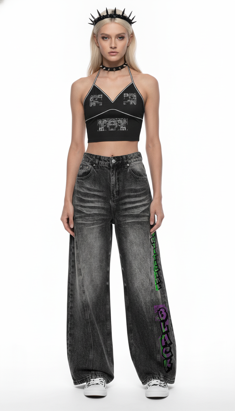 Women’s Vintage Wash Wide Leg Digital Denim