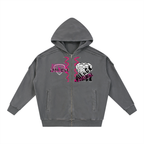 Snow Washed Tape Raw Edge Zip Hoodie