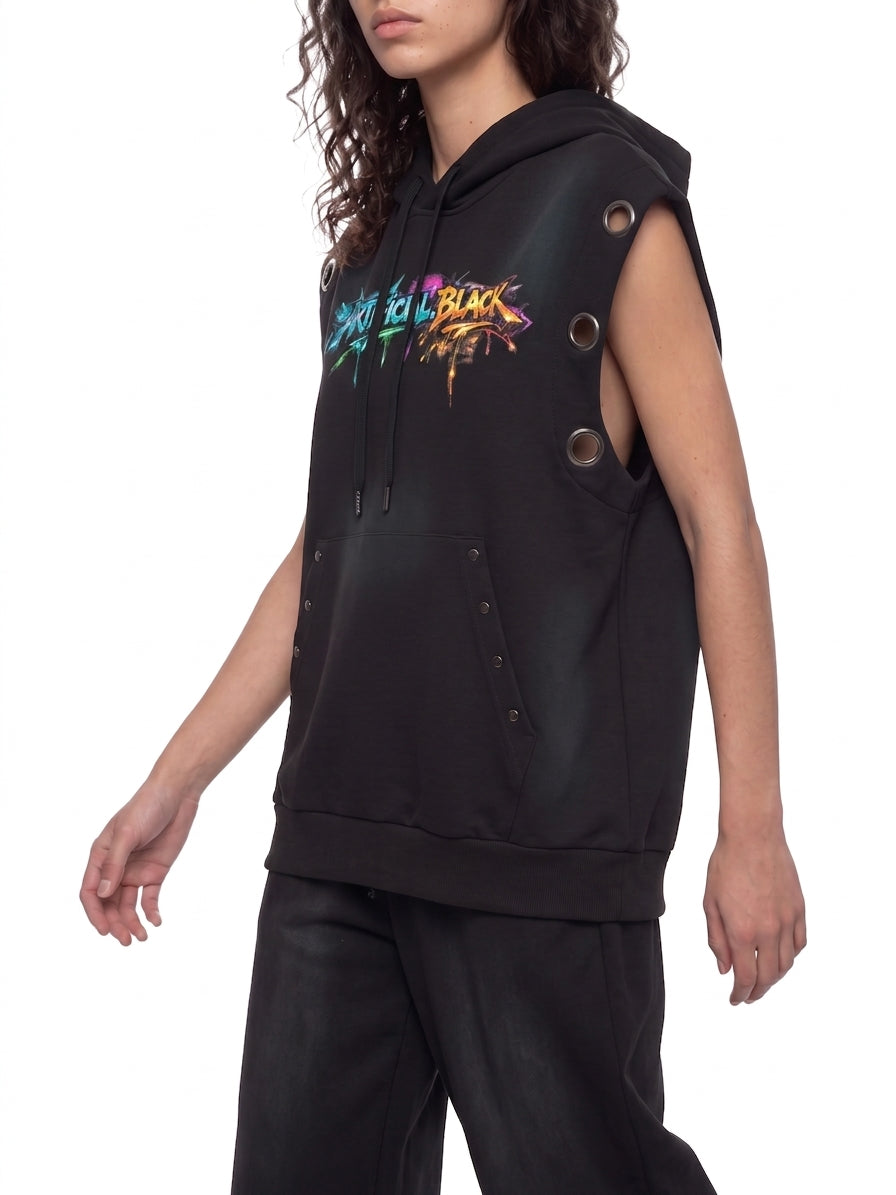 Vintage Graffiti Sun Fade Sleeveless Hoodie