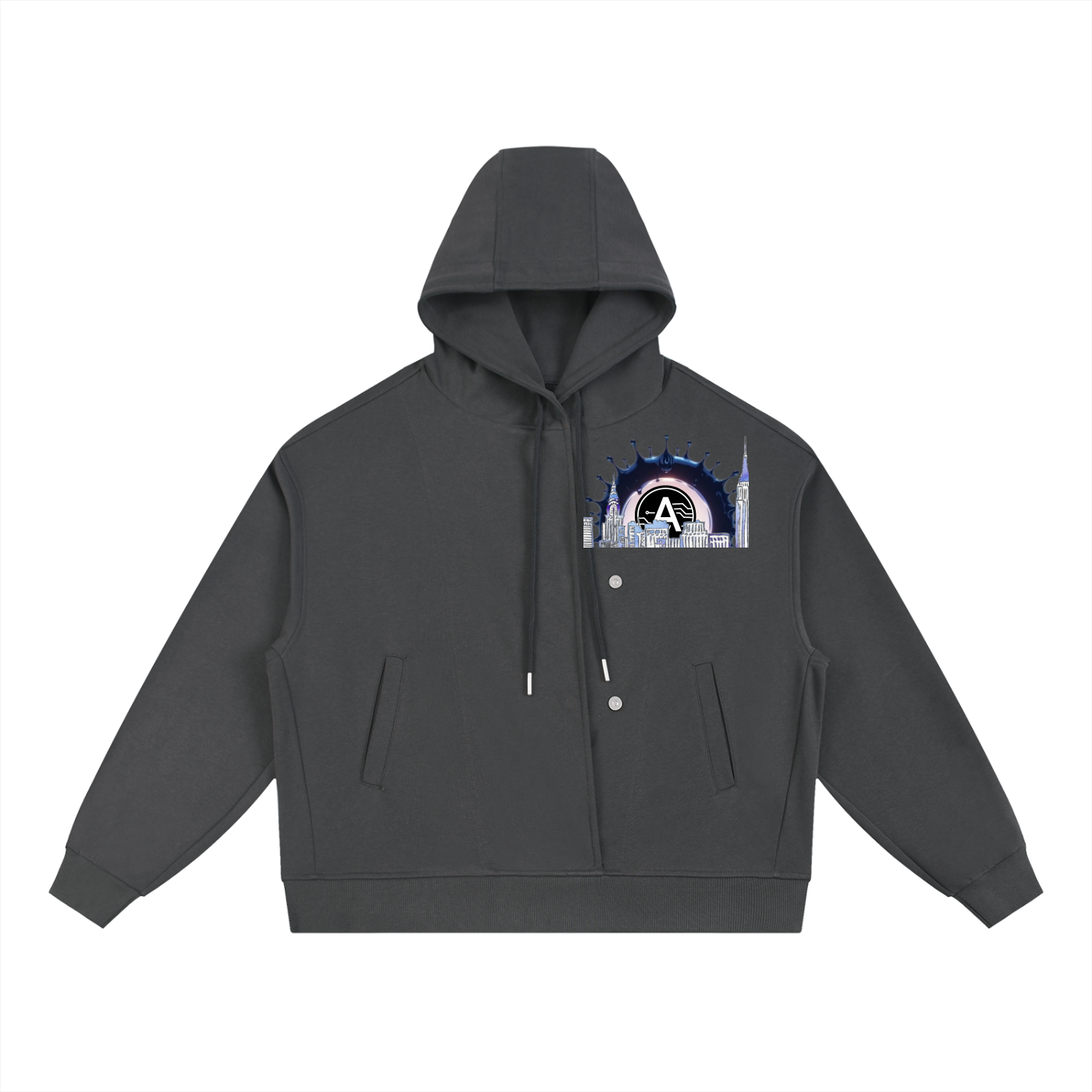 Boxy Button Placket Hoodie