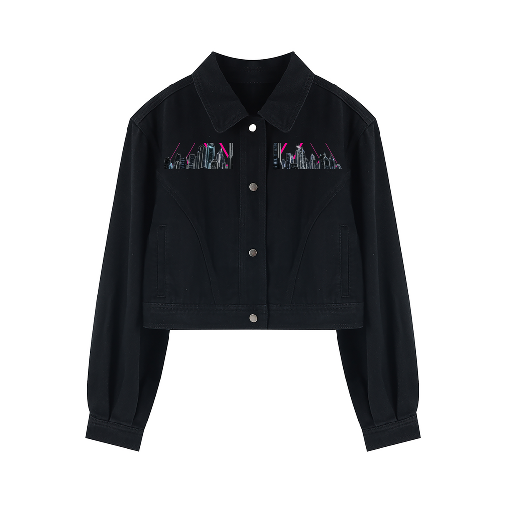 Neon City Nights Crop Denim Jacket