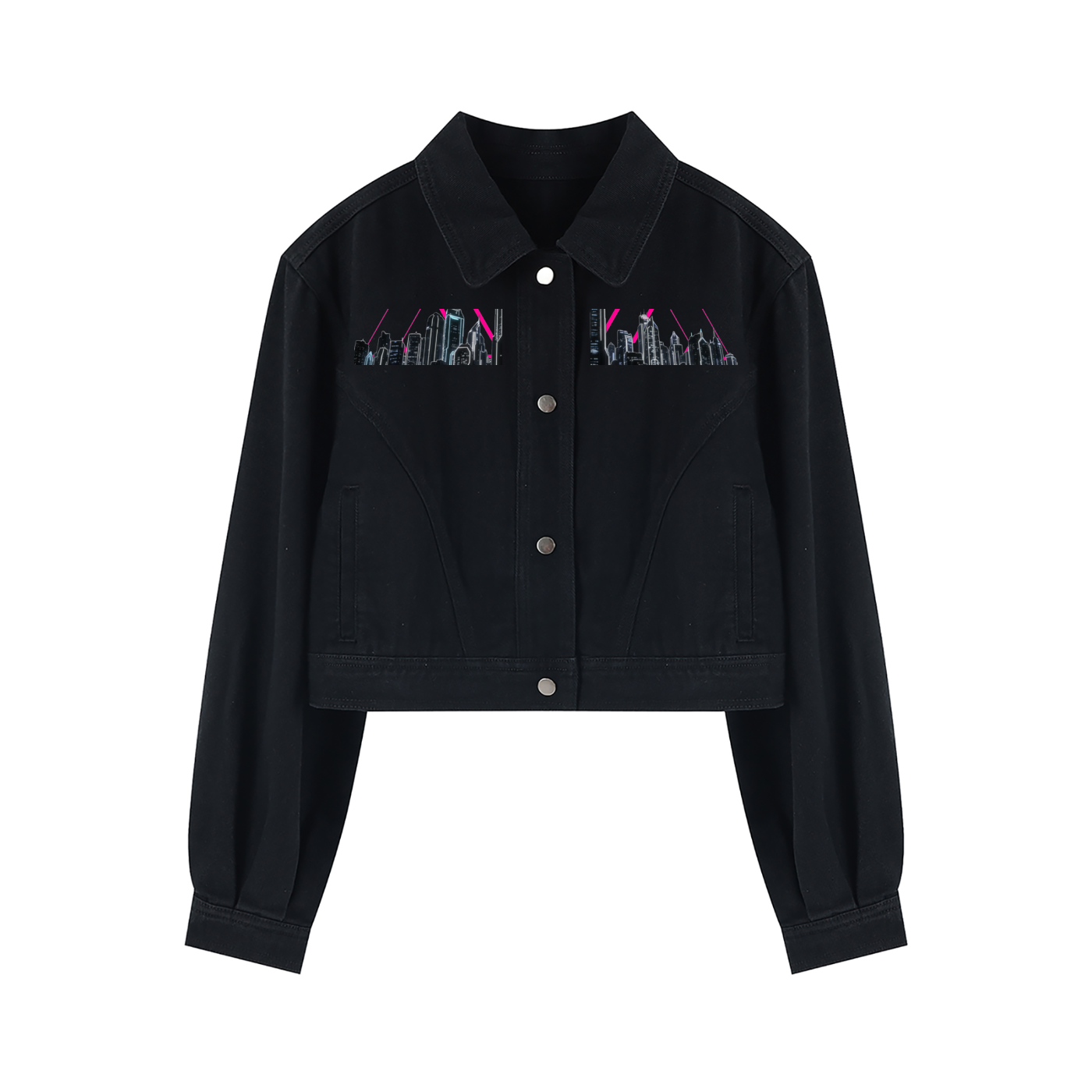 Neon City Nights Crop Denim Jacket