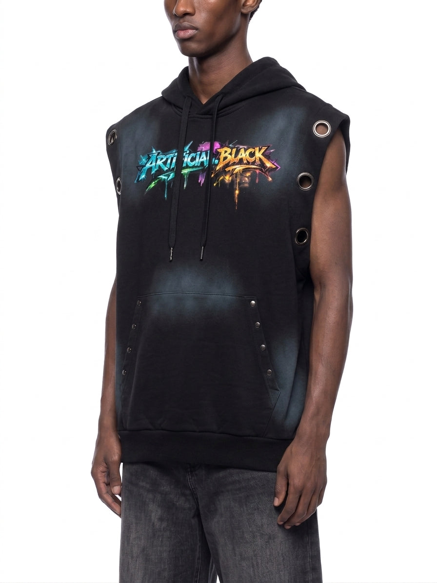 Vintage Graffiti Sun Fade Sleeveless Hoodie