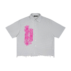 Unisex Distressed Plaid Boxy Shirt