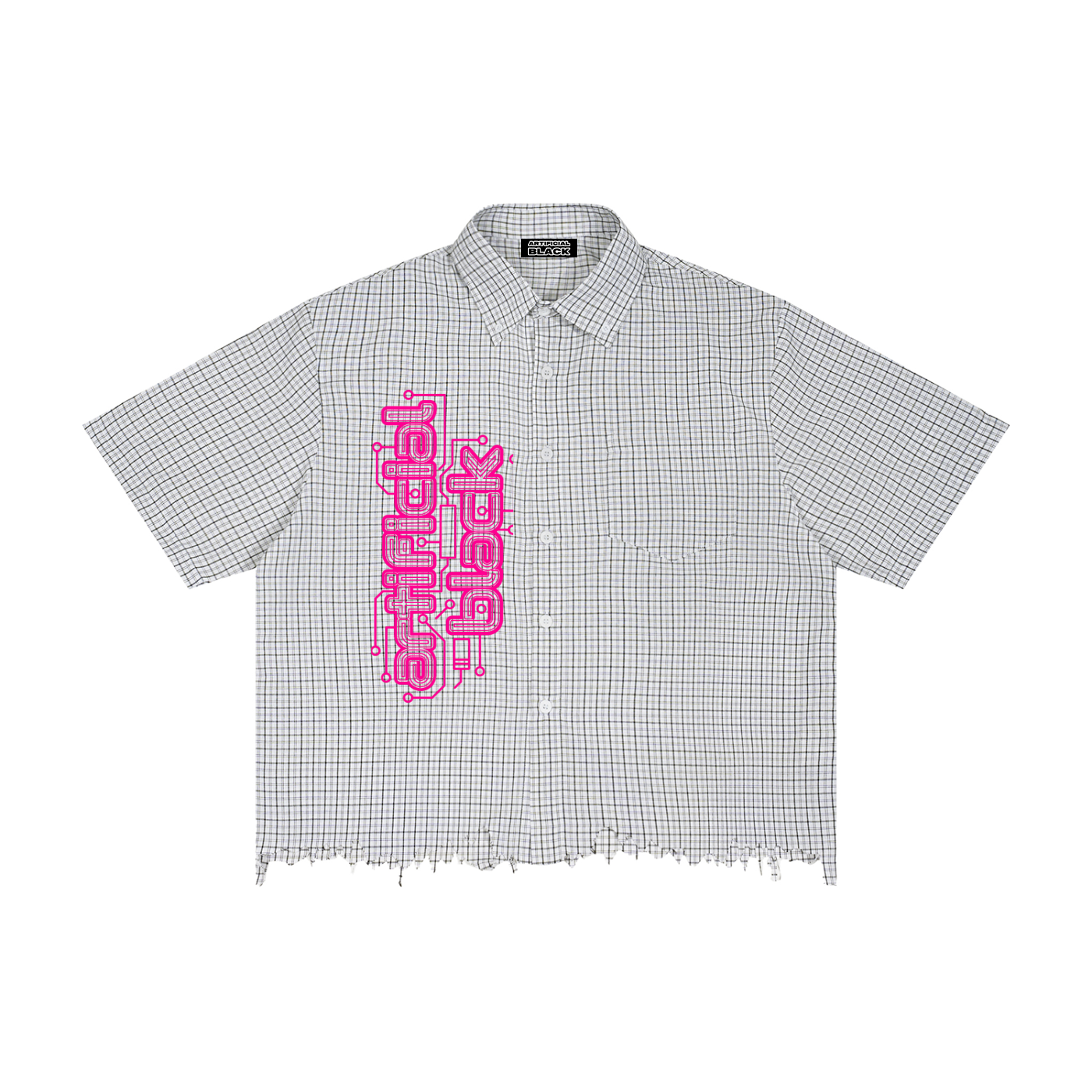 Unisex Distressed Plaid Boxy Shirt