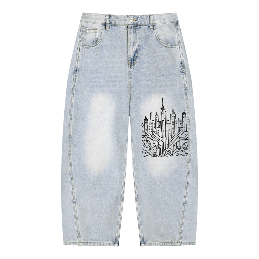 Digitally Enhanced Barrel Leg Jeans