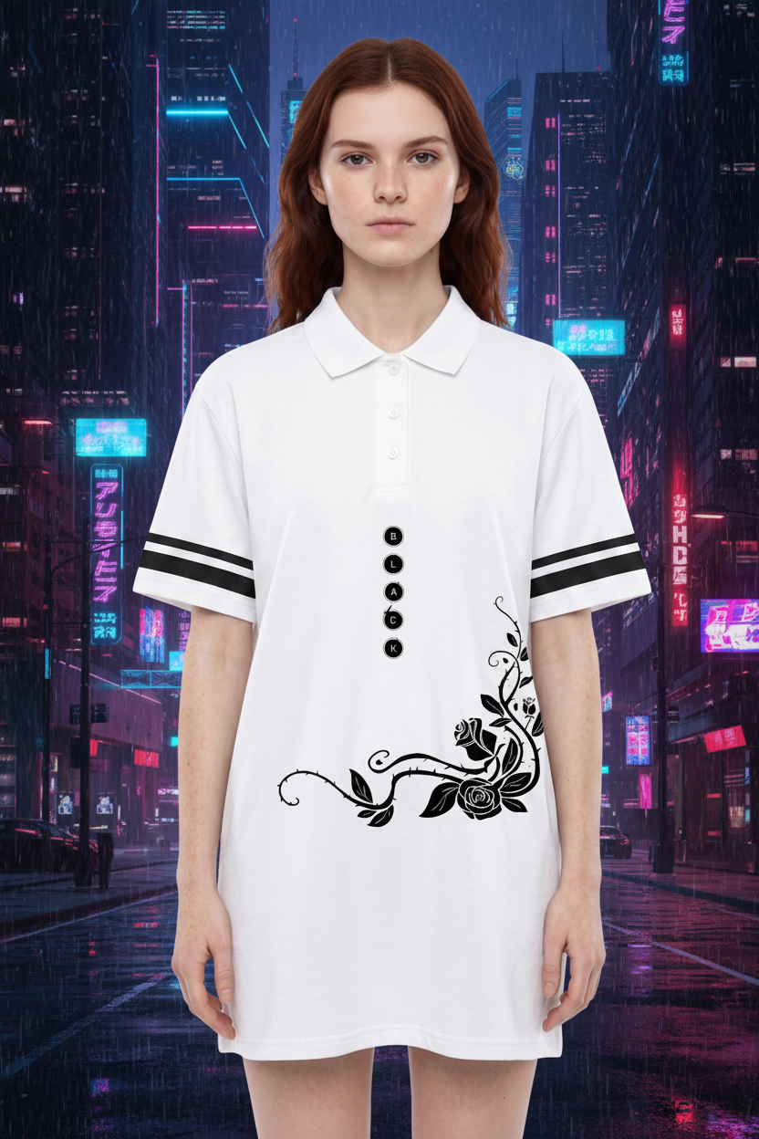 Artificial Black Roses And Stripes Polo Dress
