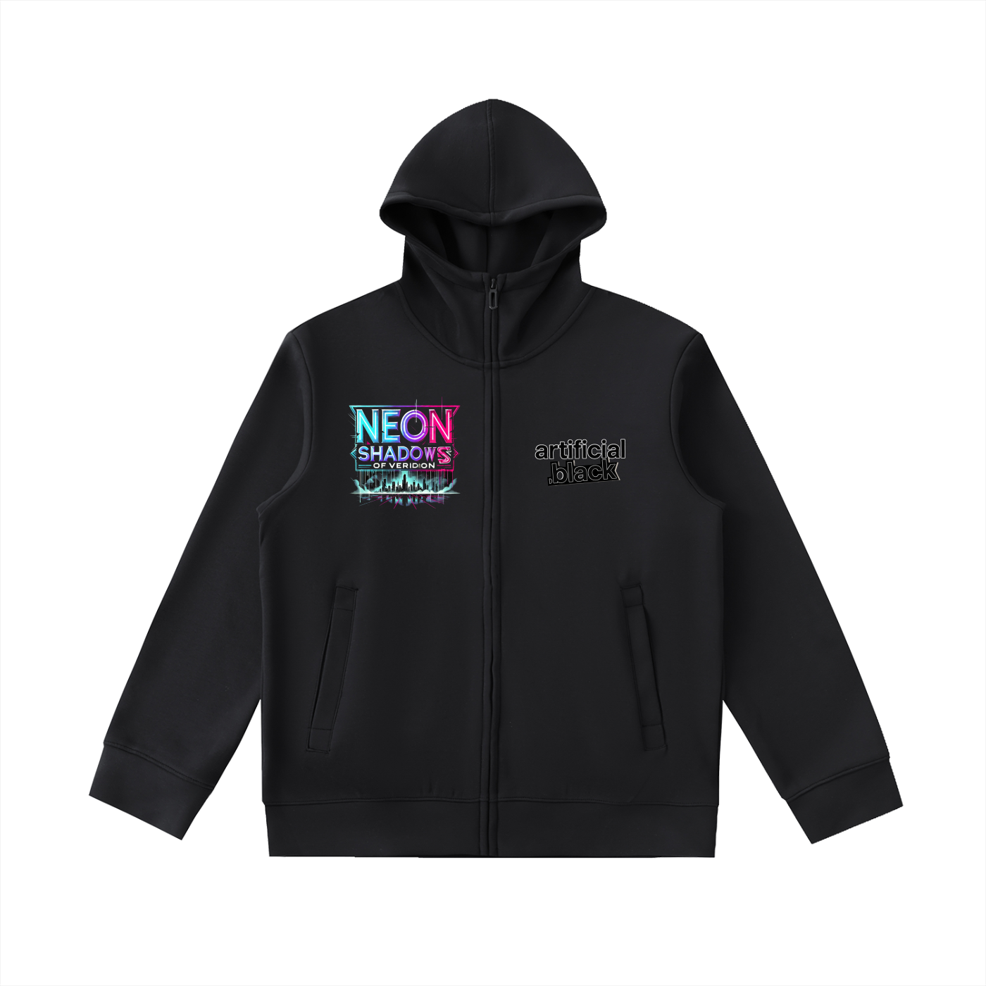 "NeonShadows" High Neck  Zip-Up Hoodie