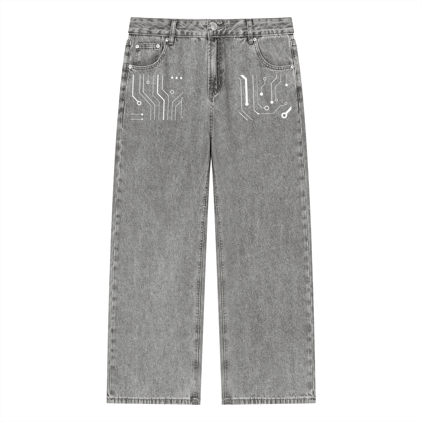 Digitally Enhanced Vintage Wash Straight Leg Jeans