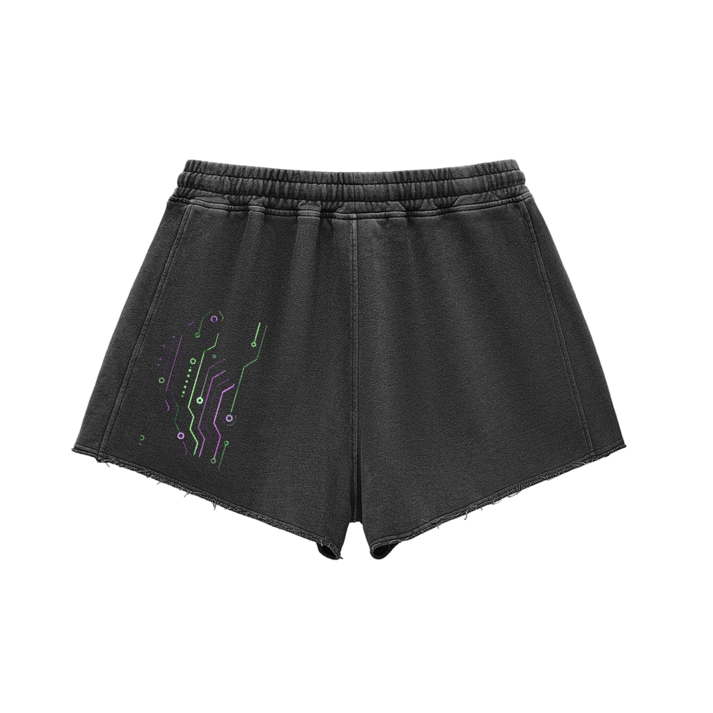 Snow Washed Raw Edge Drawstring Shorts