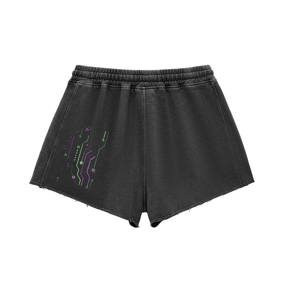Snow Washed Raw Edge Drawstring Shorts