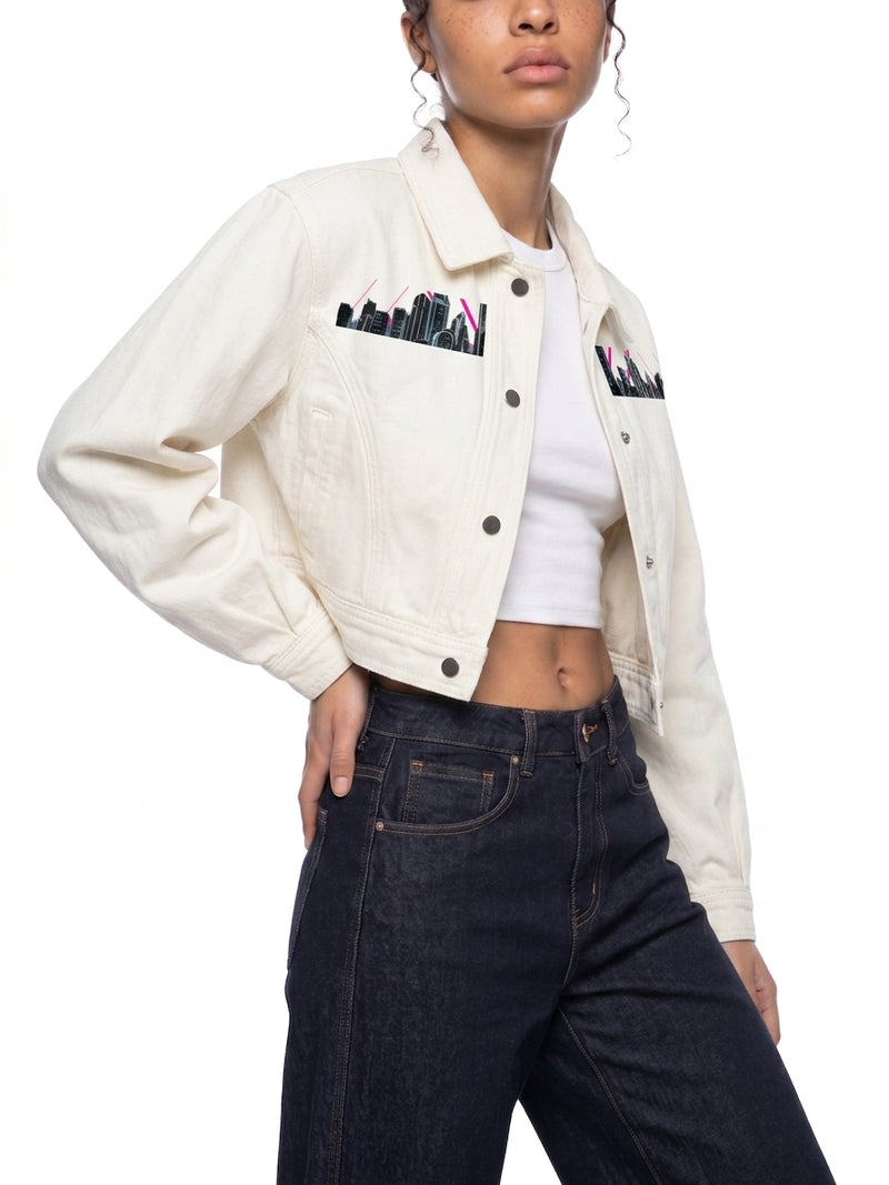 Neon City Nights Crop Denim Jacket