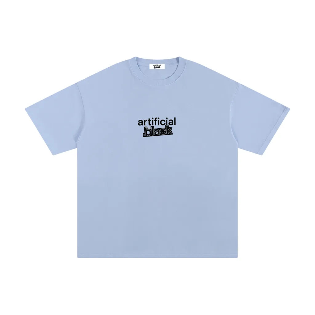 Light blue t-shirt with black text on a white background