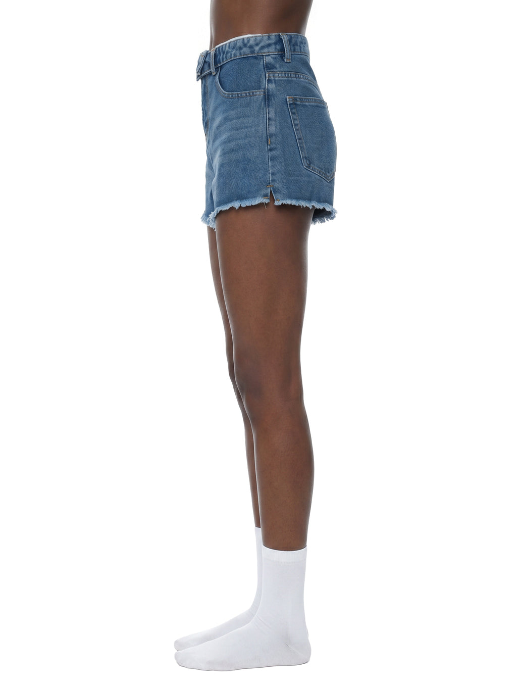 Short en jean taille haute pour femme, délavage vintage amélioré numériquement