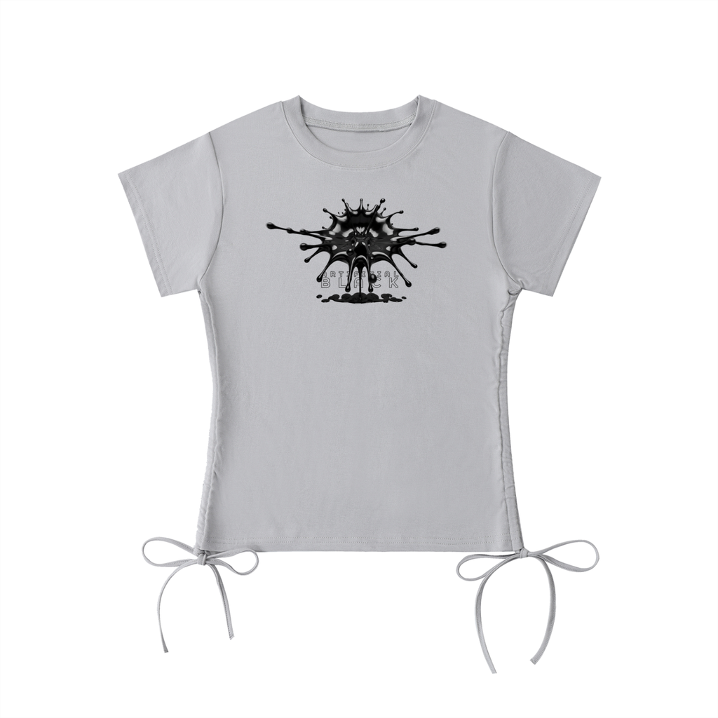 Gray t-shirt with a black graphic design on a white background