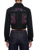 Neon City Nights Crop Denim Jacket
