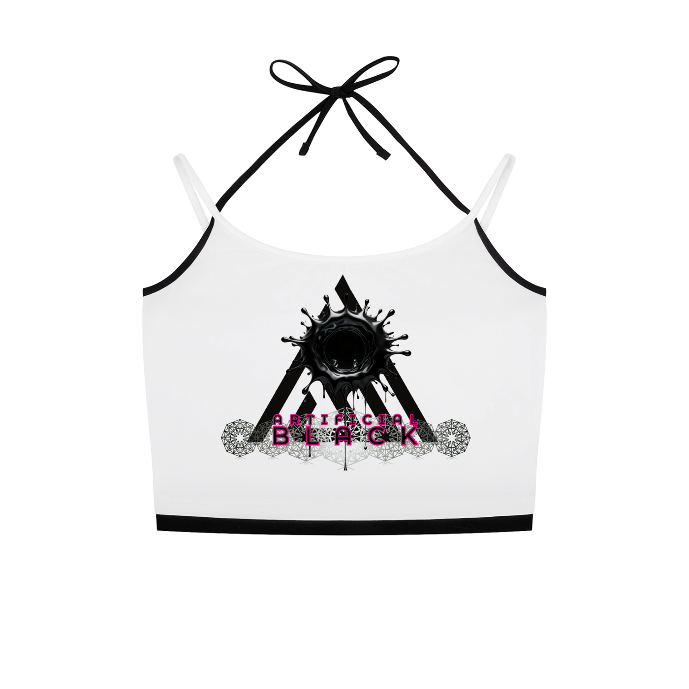 Diamond Line Contrast Binding Halter Tank Top