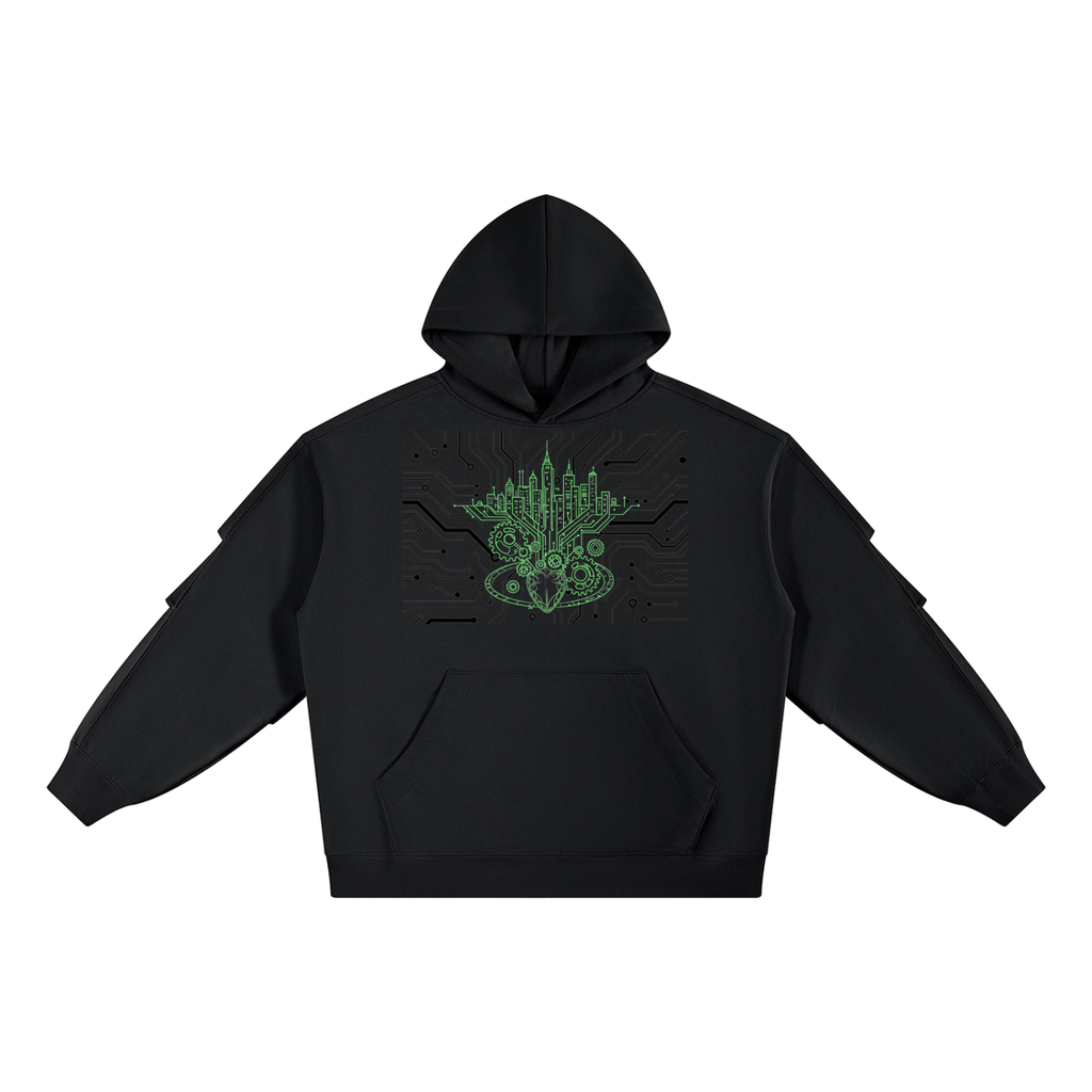 Ruched Sleeves Digitally Enhanced Hoodie
