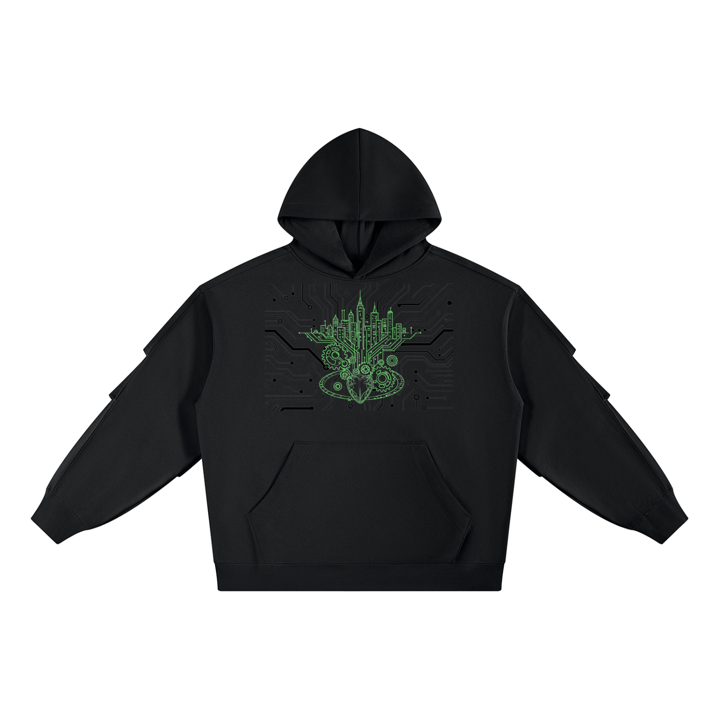 Ruched Sleeves Digitally Enhanced Hoodie