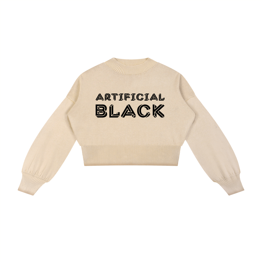 Mineral Wash Balloon Sleeve Cropped Sweater