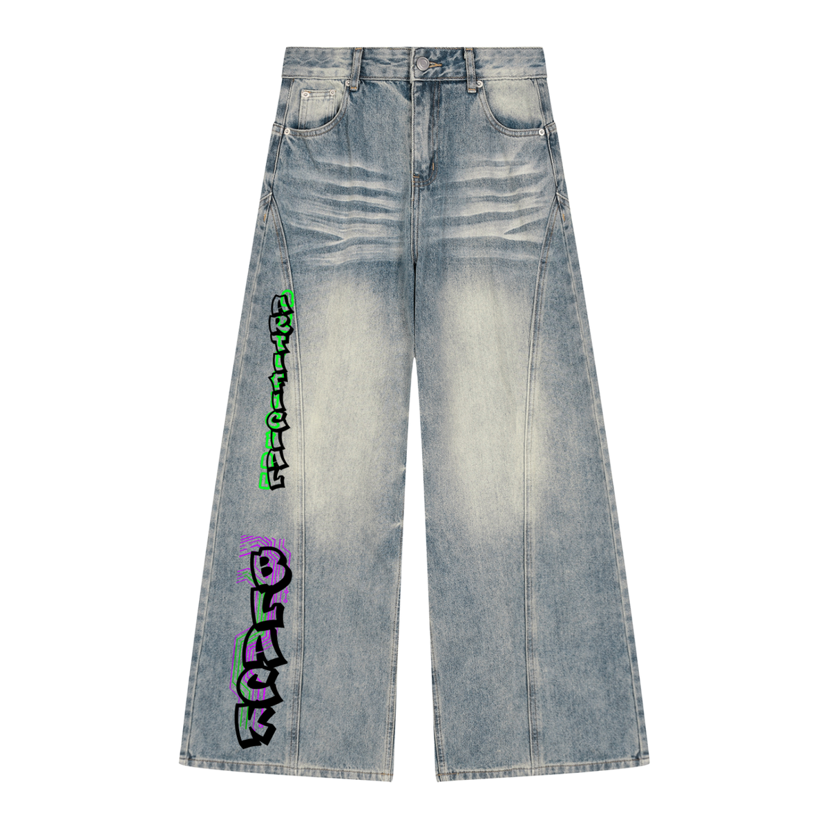 Women’s Vintage Wash Digital Wide Leg Denim Jeans