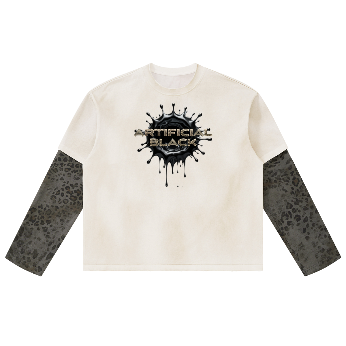 Unisex Vintage Wash Leopard Paneled Layer T-Shirt