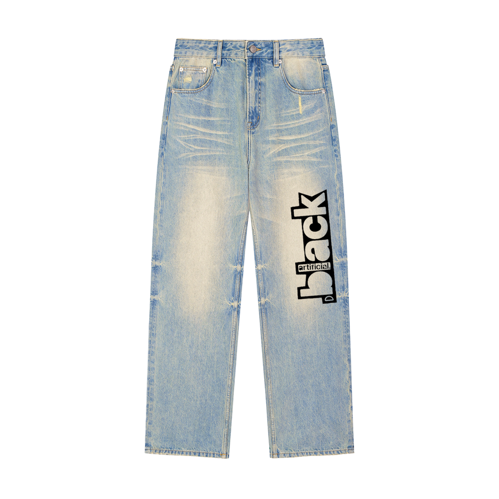 Sun Fade Stencil Logo Raw Hem Jeans
