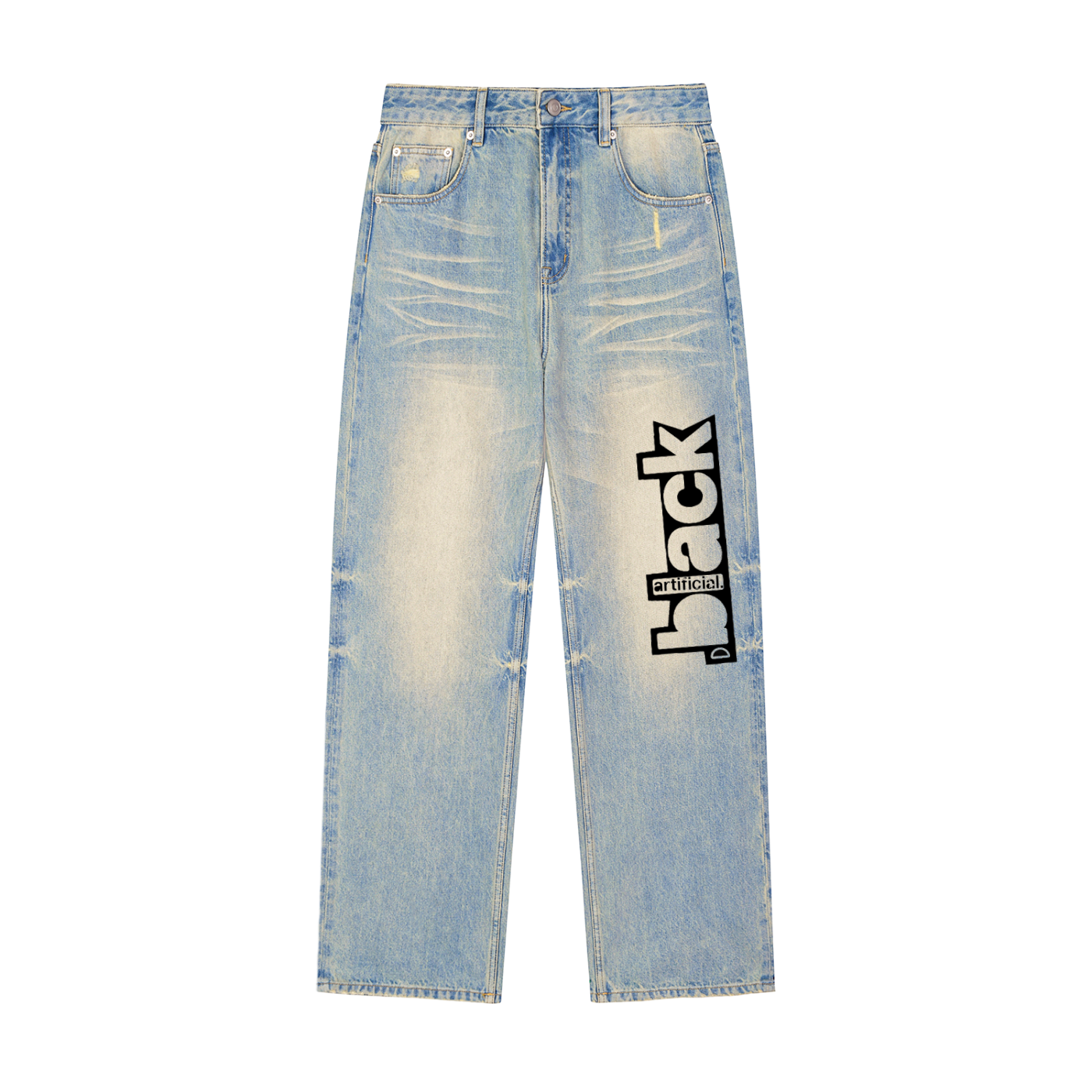 Sun Fade Stencil Logo Raw Hem Jeans