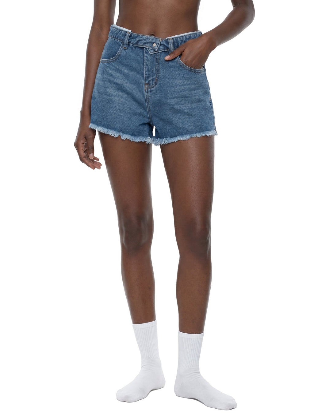 Short en jean taille haute pour femme, délavage vintage amélioré numériquement