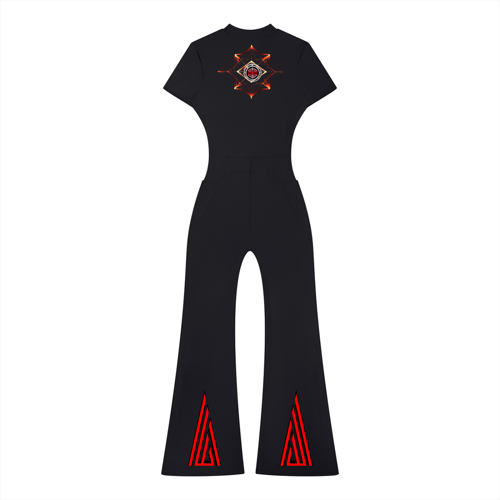 Empire of Fear & Power Flared Leg Quarter-Zip Jumpsuit
