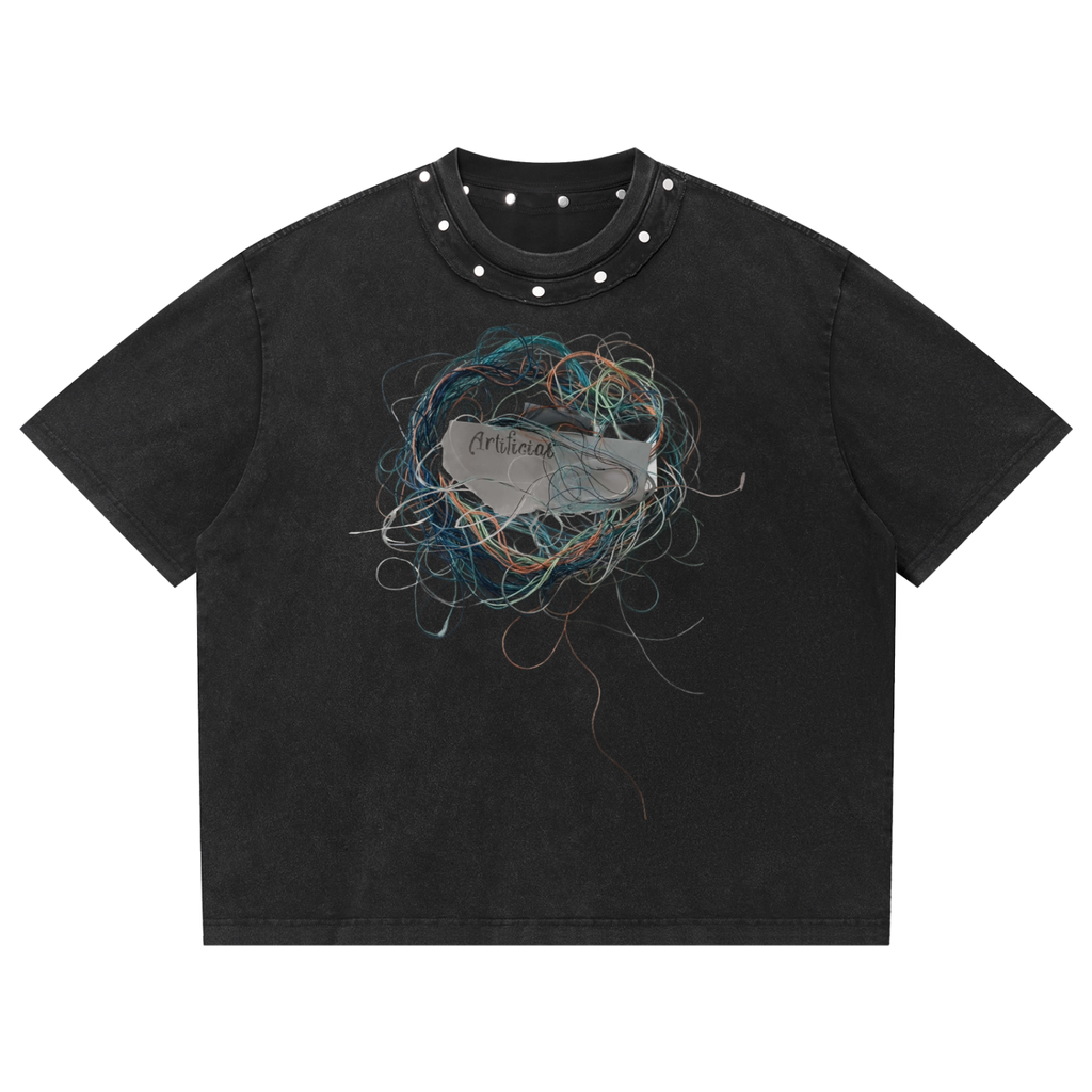 Unisex Washed Boxy Studded T-Shirt