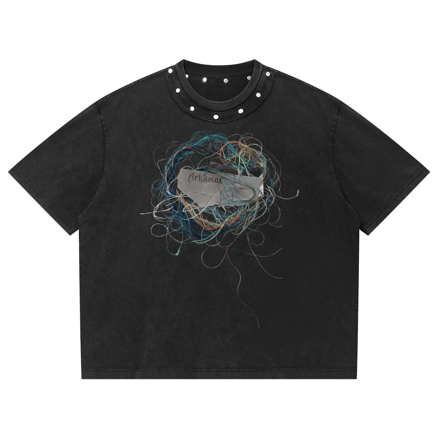 Unisex Washed Boxy Studded T-Shirt