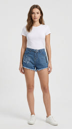 Short en jean taille haute pour femme, délavage vintage amélioré numériquement