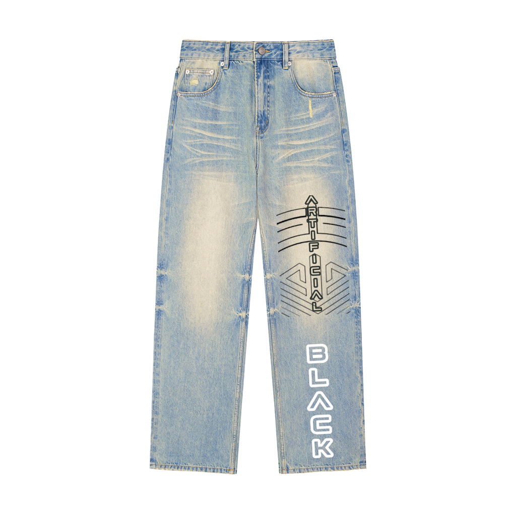 Sun Fade Raw Hem Denim Jeans