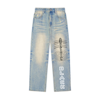 Sun Fade Raw Hem Denim Jeans