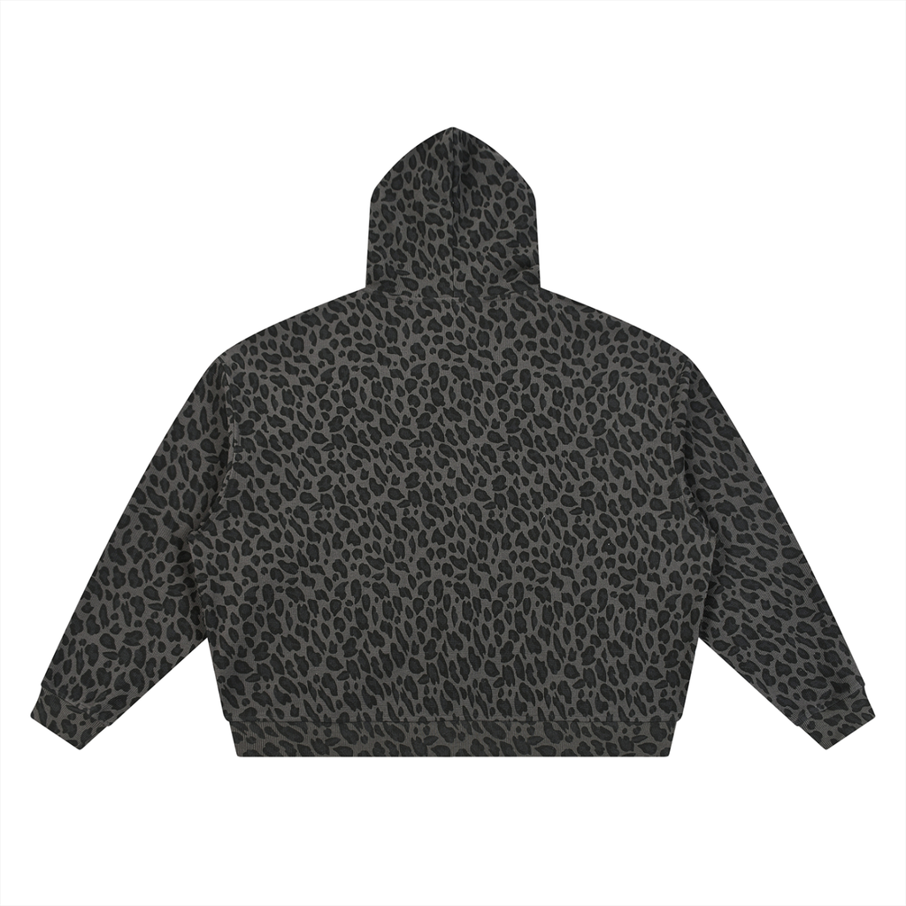 Unisex Leopard Print Waffle Full Zip Hoodie