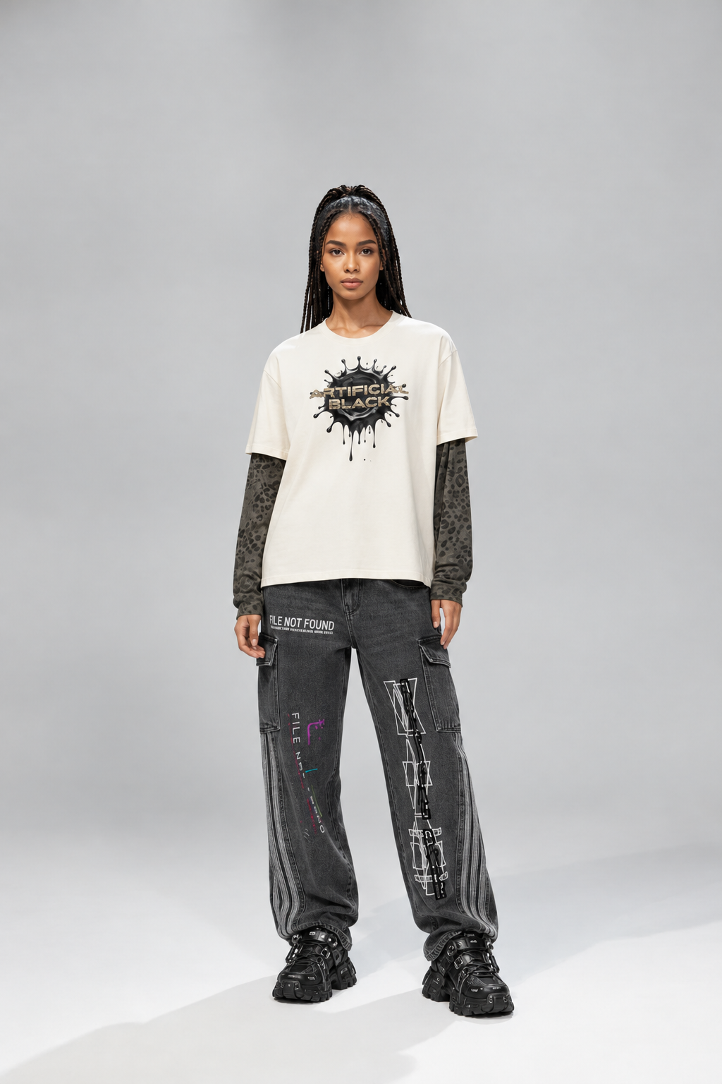 Unisex Vintage Wash Leopard Paneled Layer T-Shirt